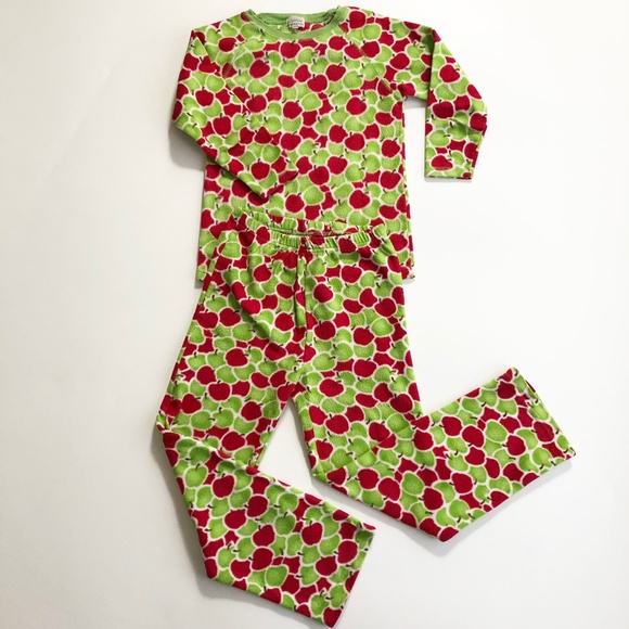 Leveret Apples Fleece 2 Pc Pajamas PJ Set Big Girls Fits Size 8 Green Red - Picture 1 of 7